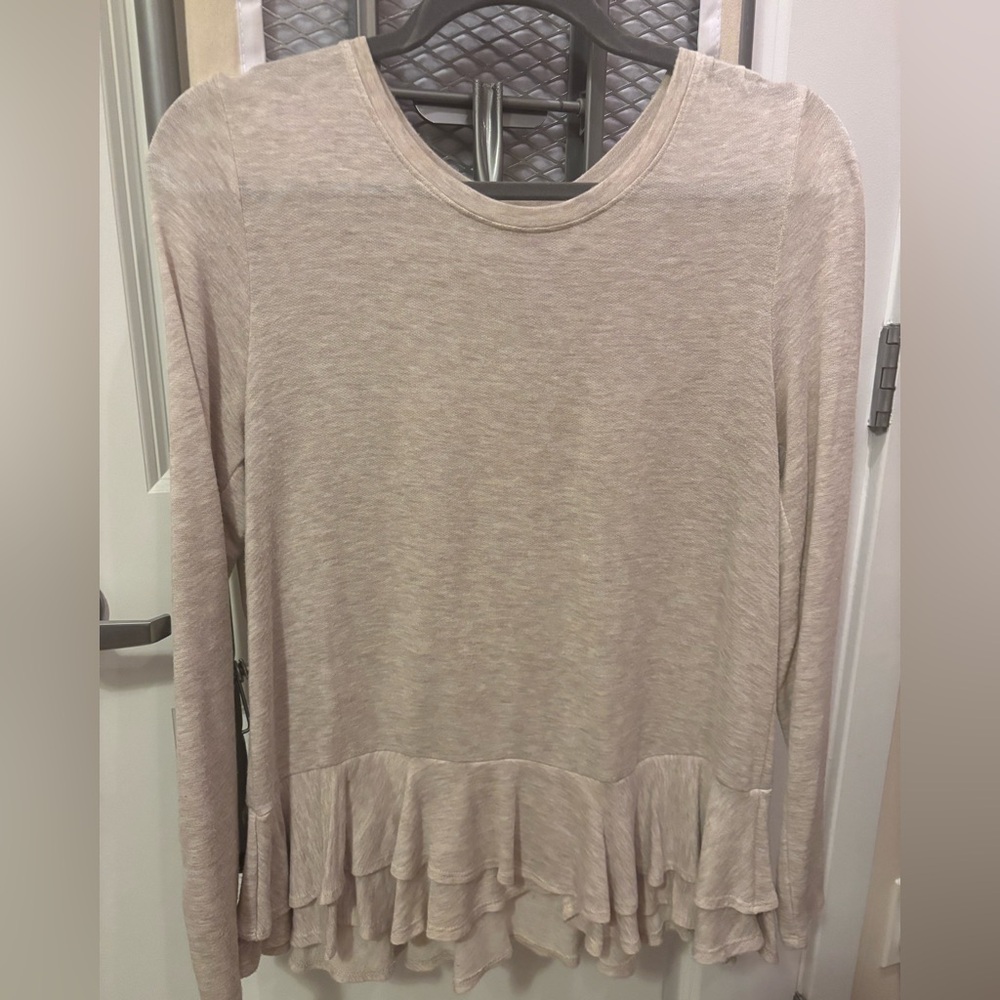Alya Lightweight Ruffle Hem Long Sleeve Top - Taupe